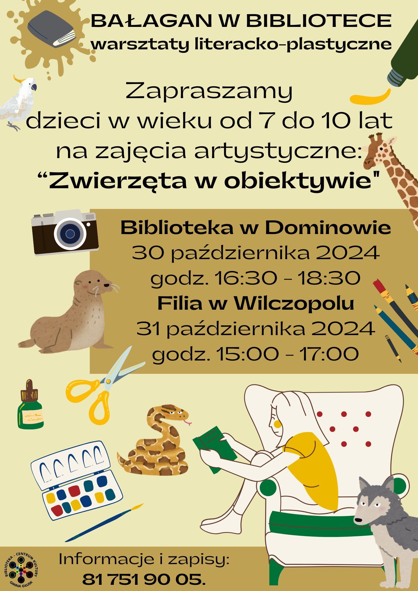 Plakat informujący o następnych zajęciach z cyklu Bałagan w Bibliotece.