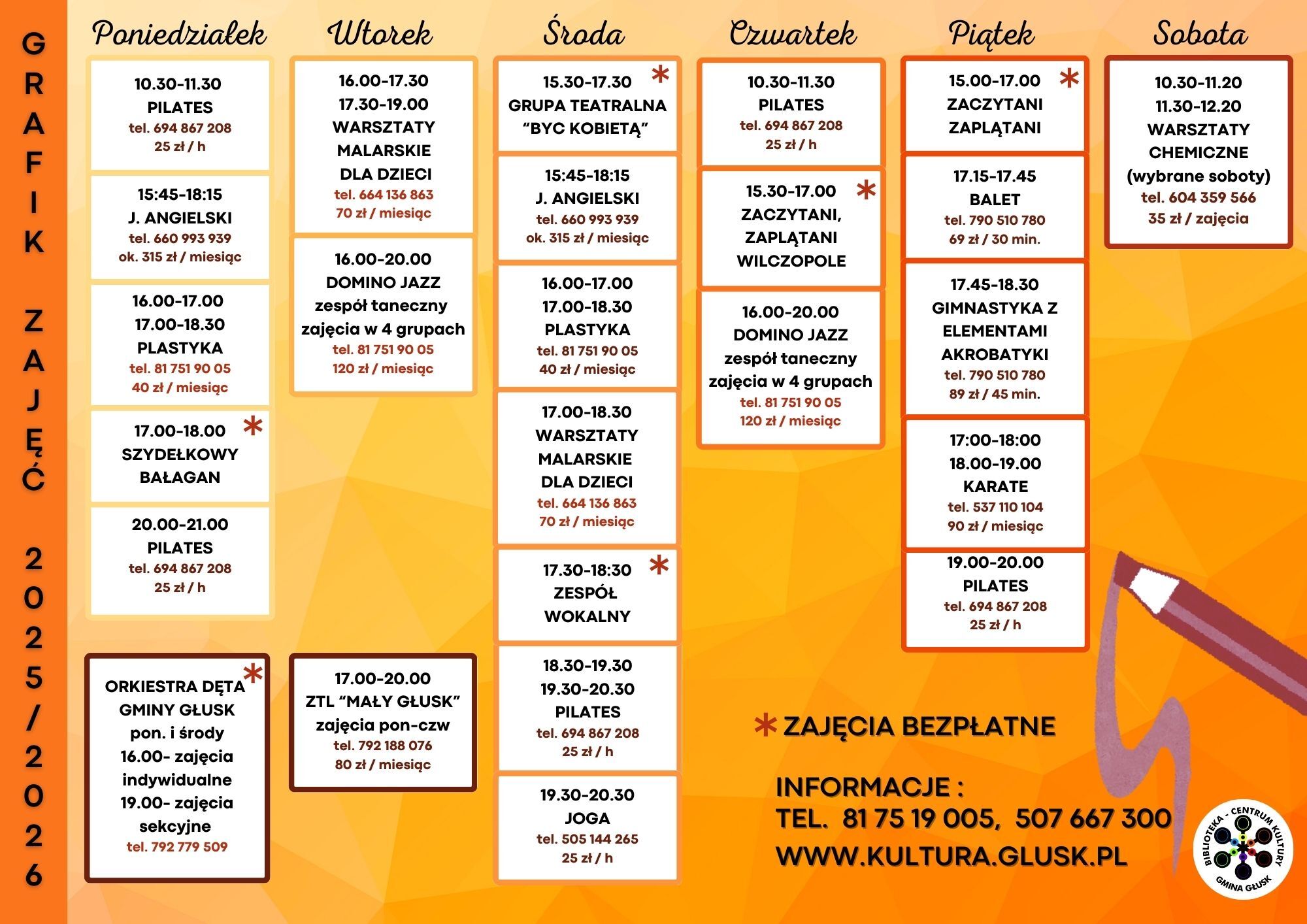 Grafik zajęć w Bibliotece - Centrum Kultury.