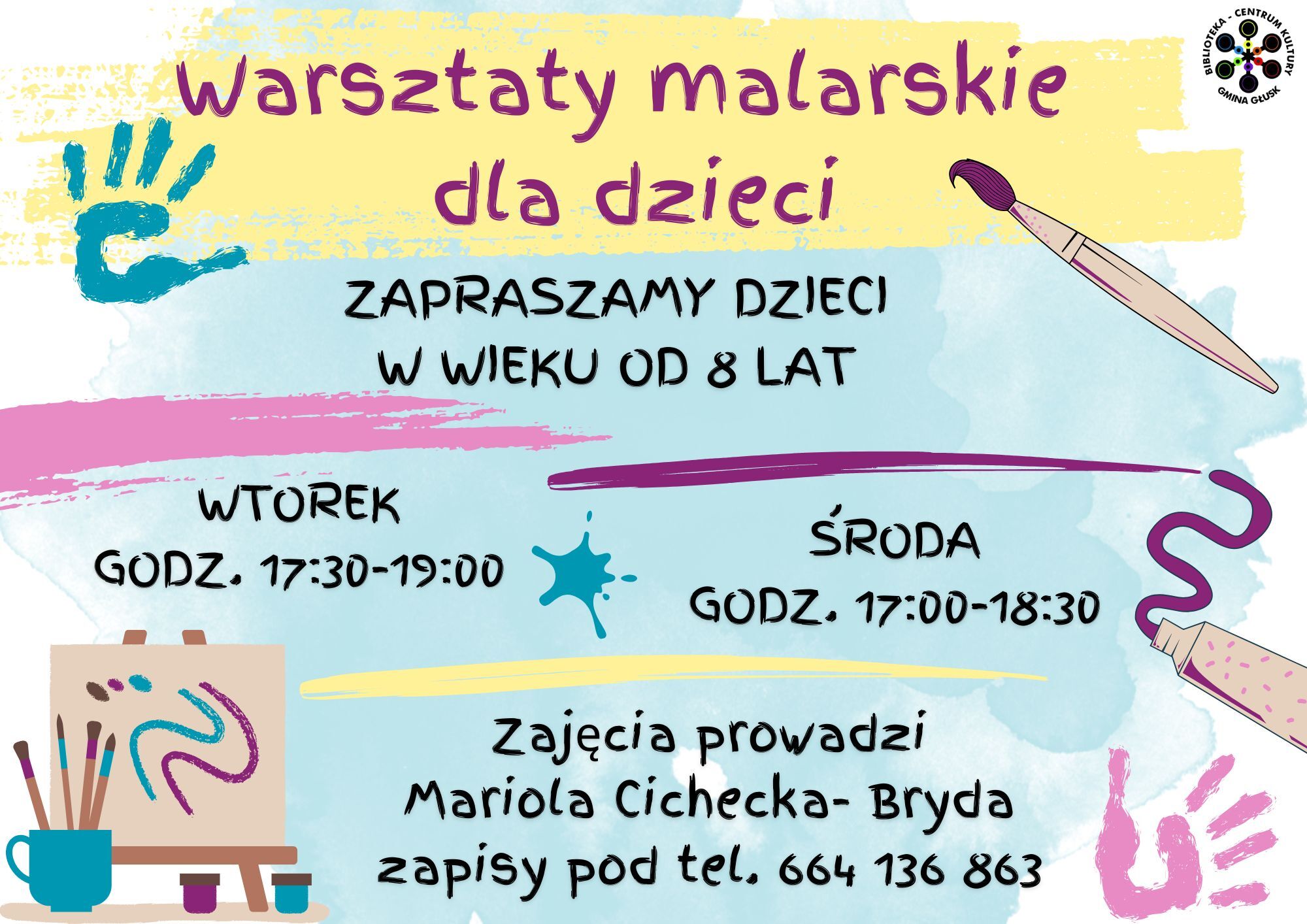 Plakat informujący o zapisach na zajęcia malarskie.