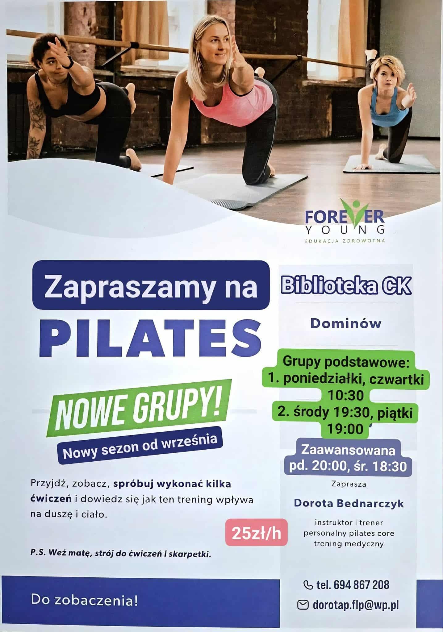 Plakat zajęć pilates.