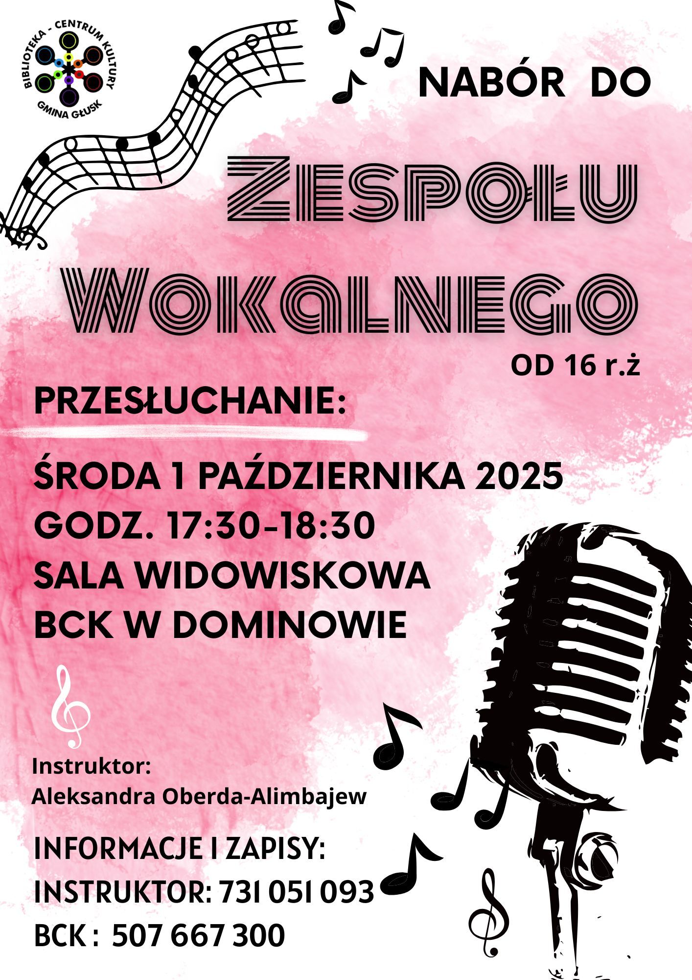 Informacja o naborze do zespołu wokalnego.
