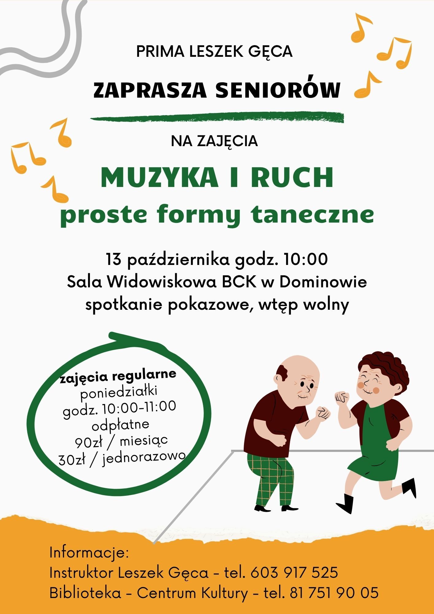 Plakat informujący o zajęciach dla seniorów.