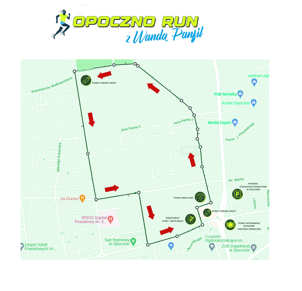 Mapa biegu Opoczno Run  25 czerwca 2022 r. w Opocznie odbędzie się Ogólnopolski Bieg 