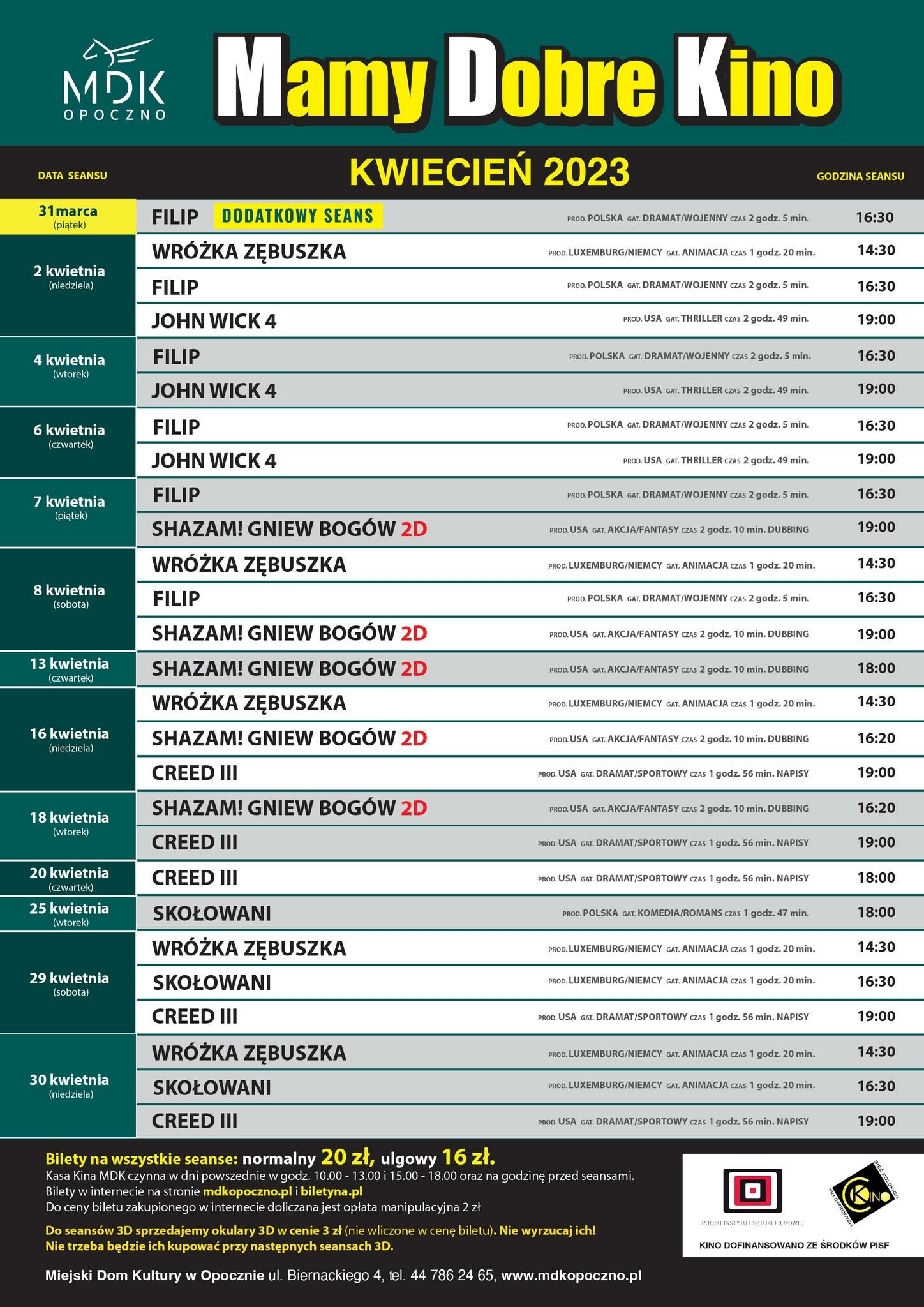 repertuar kina na kwiecień 2023