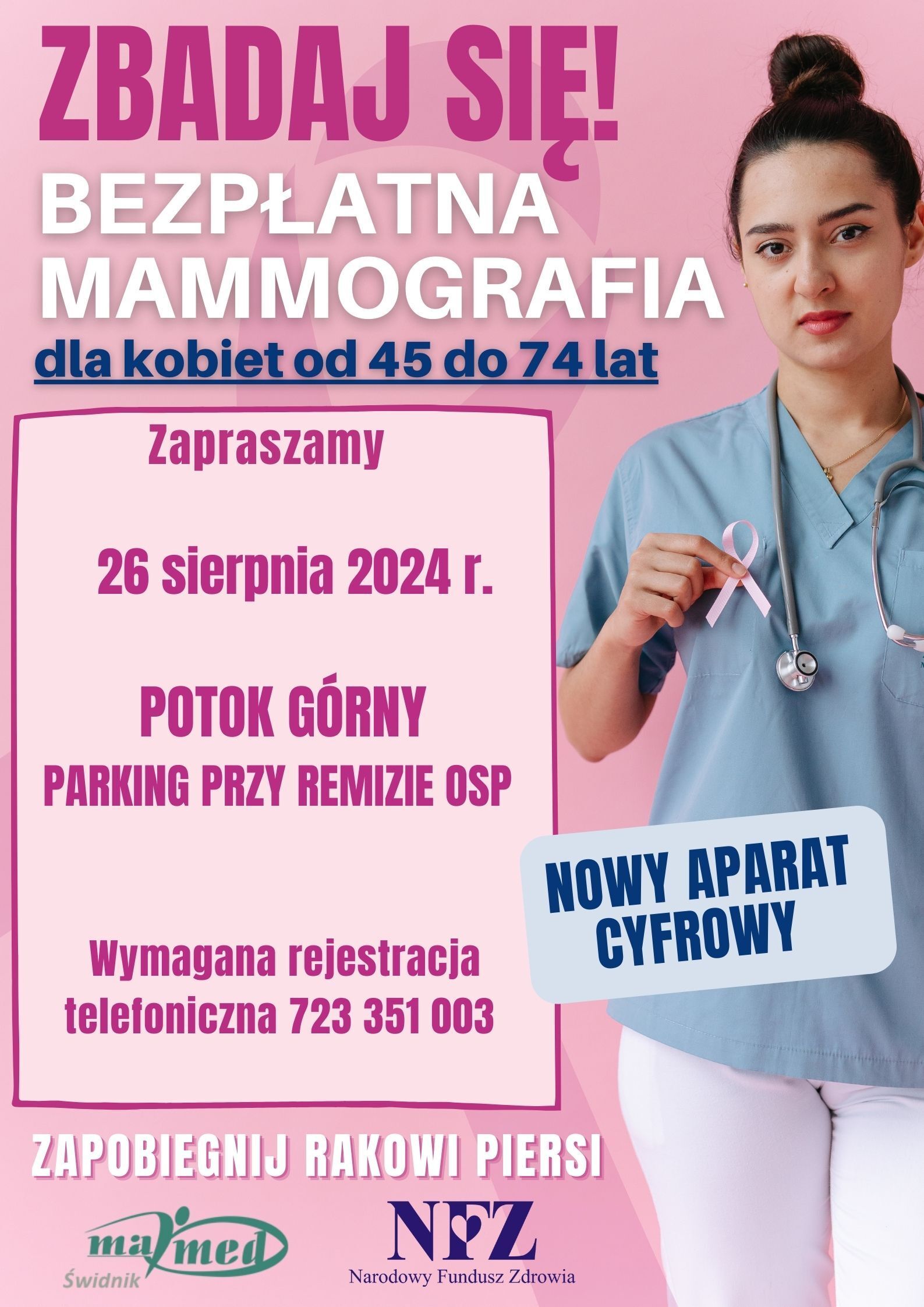 Plakat informujący o badaniach mammograficznych