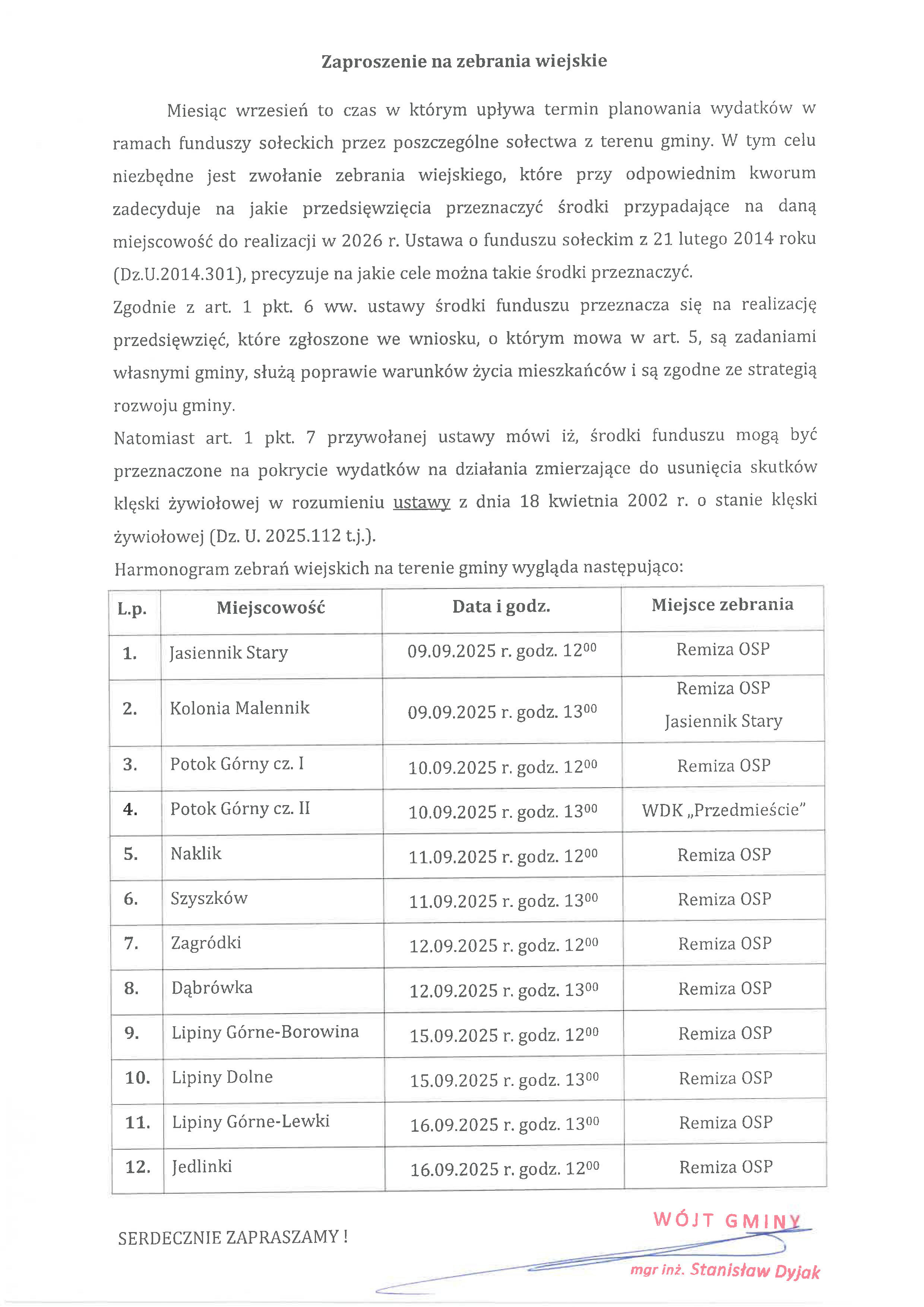 Zaproszenia na zebrania wiejskie