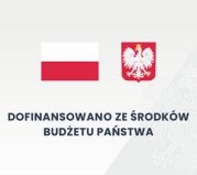 Flaga i godło polski napis dofinansowano ze środków budżetu państwa