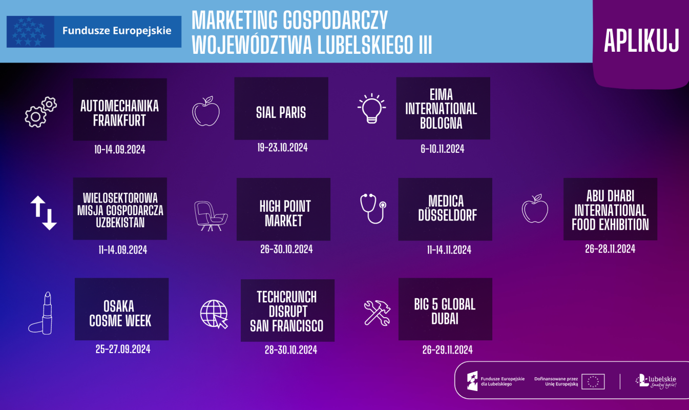 Zdjęcie przedstawia grafikę z kalendarzem wydarzeń marketingowych z różnymi datami i nazwami, w tle jest nocne niebo i sylwetki budynków.