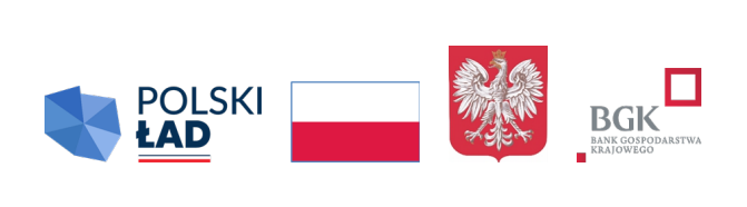 Logo Polskiego Ładu, flaga Polski, herb Polski - Orzeł Biały, logo Banku Gospodarstwa Krajowego.