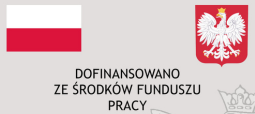 Flaga Polski i godło w górnej części. Poniżej napis: "Dofinansowano ze środków Funduszu Pracy". Tło jest jasnoszare.