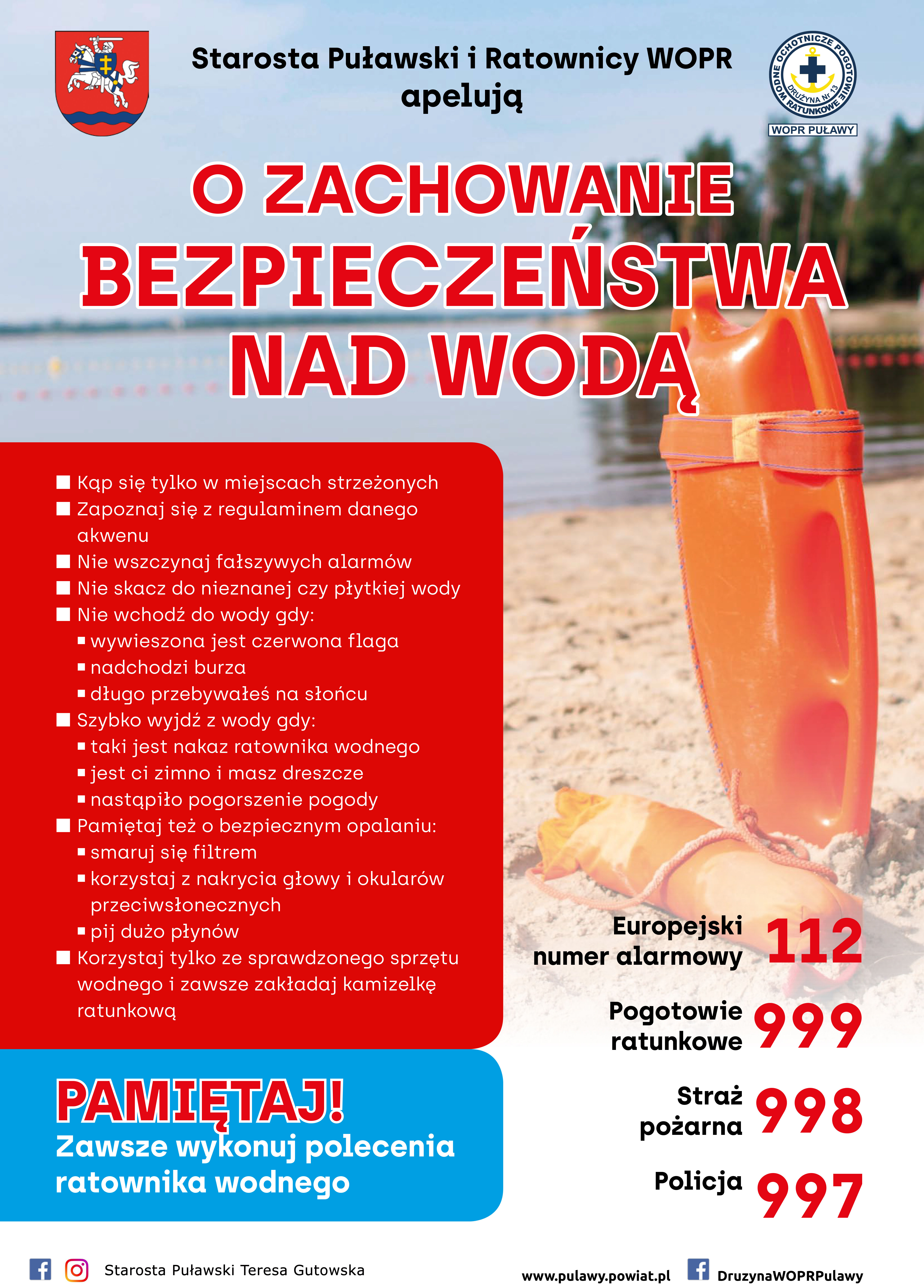 Bądź bezpieczny nad wodą. Apel ratowników i starosty puławskiego. Porady.