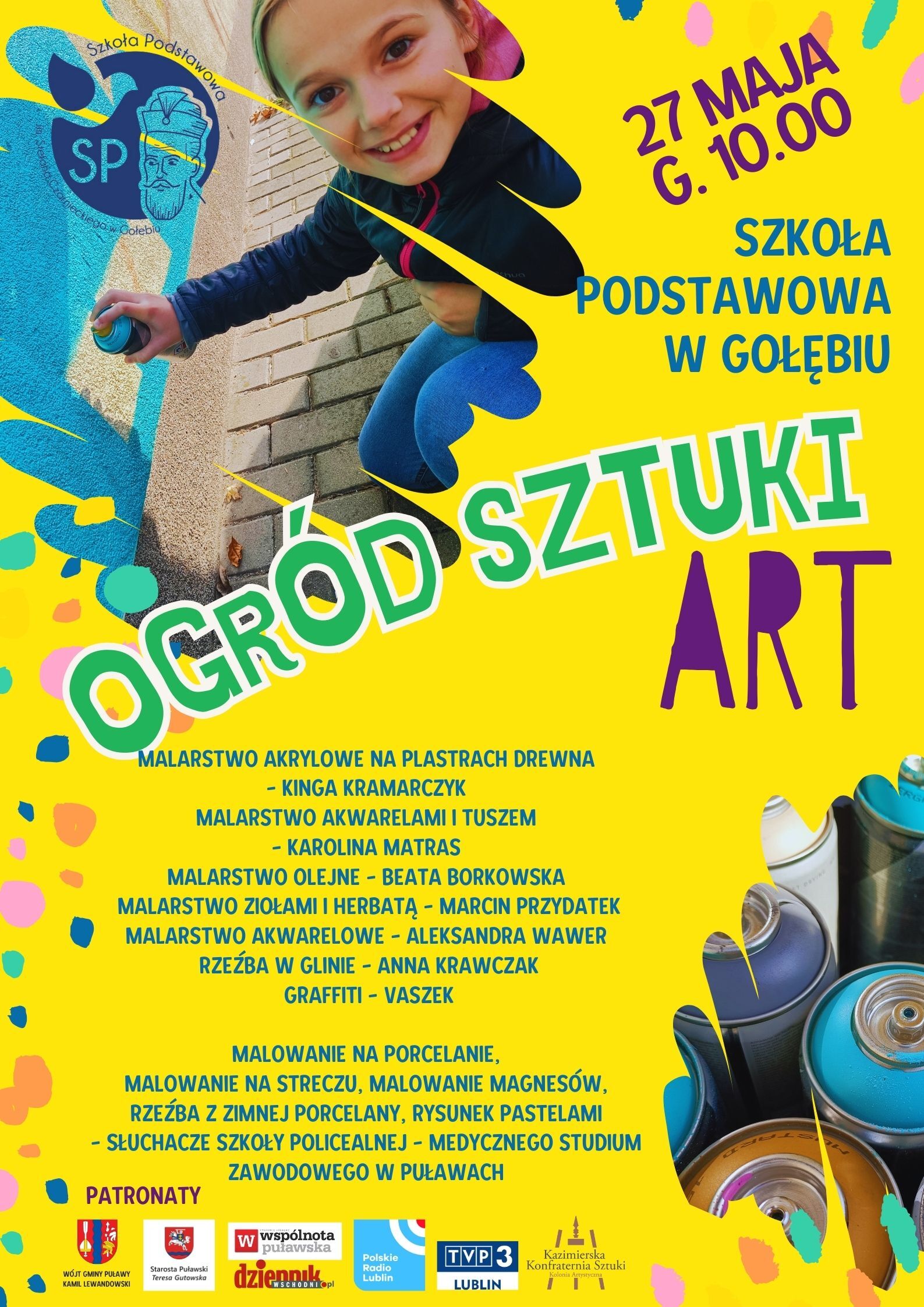 27 maja 2024 r. w Szkole Podstawowej w Gołębiu zaplanowano  "maraton artystyczny", w ramach którego uczniowie, rodzice i miejscowa społeczność będą mogli zgłębić tajniki klasycznych i współczesnych dyscyplin plastycznych. Warsztaty poprowadzą artyści związani z  Ziemią Puławską, którzy także wyeksponują w przestrzeni szkolnej swoje prace. Wydarzenie zostało objęte m.in. patronatem honorowym starosty puławskiego Teresy Gutowskiej.