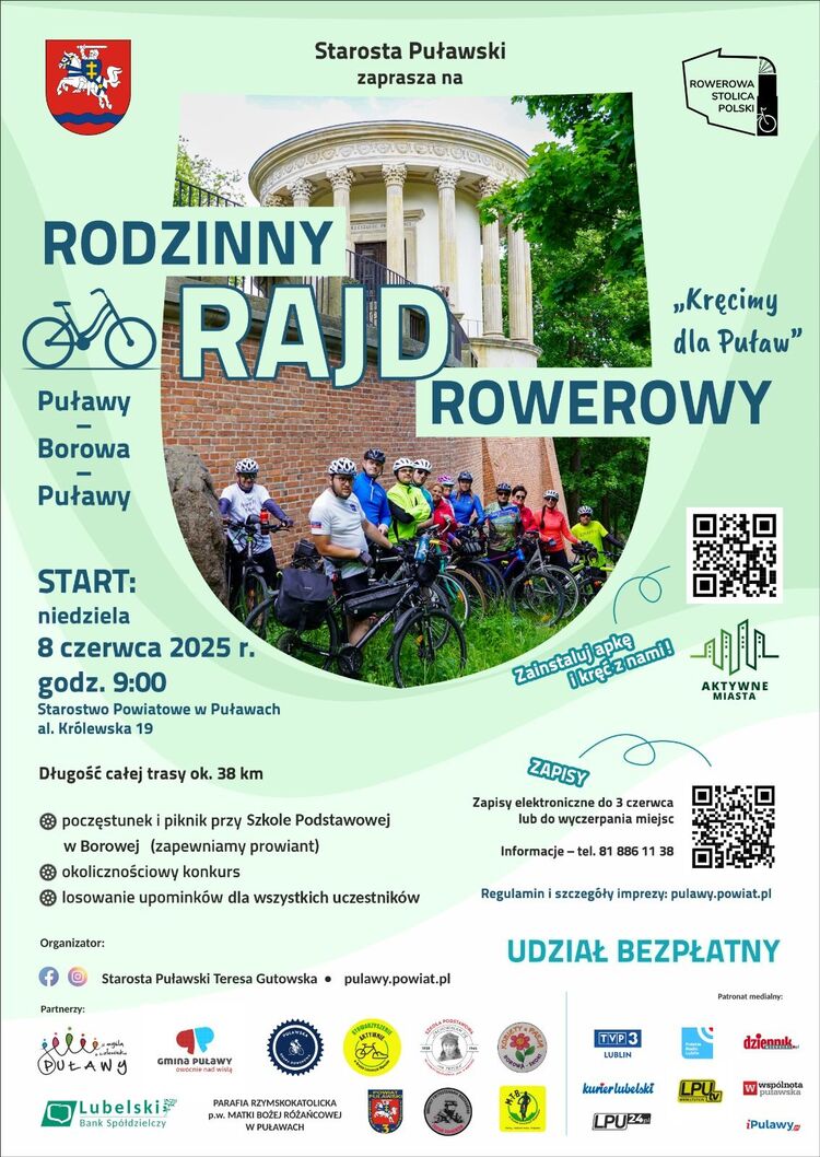 Rodzinny Rajd Rowerowy Puławy – Borowa – Puławy „Kręcimy Dla Puław”!