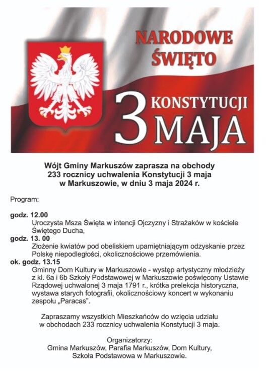 Uroczystości patriotyczne z okazji Święta Narodowego 3 Maja Markuszów