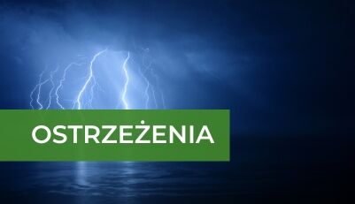 Zdjęcie pioruna i napis ostrzeżenia