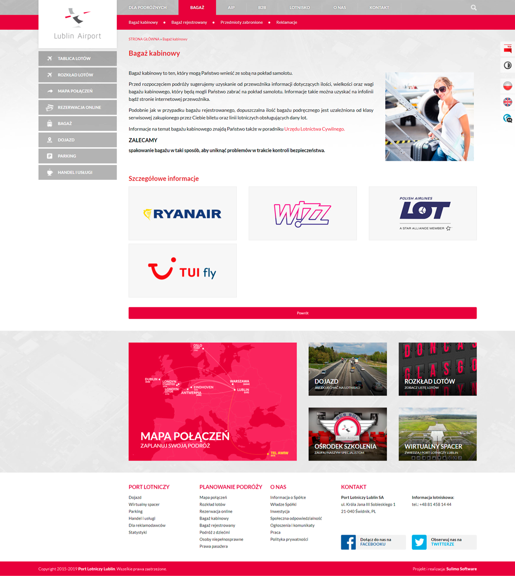 Strona internetowa Portu Lotniczego Lublin
