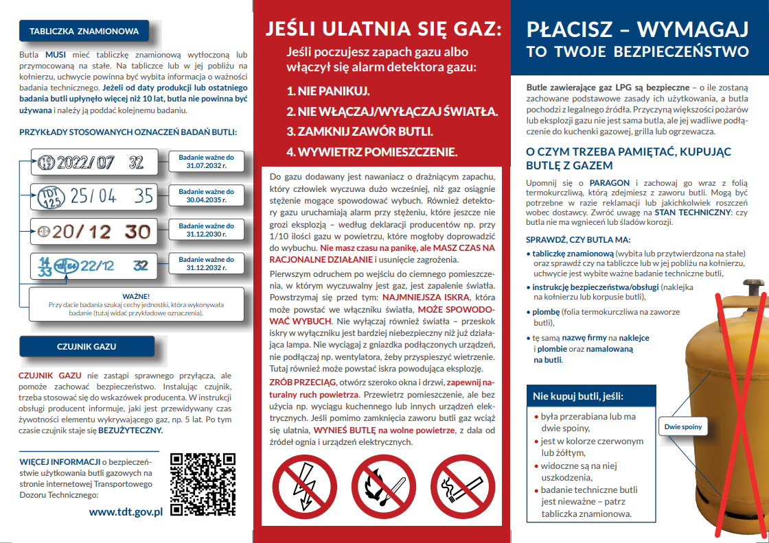 Ulotka o bezpiecznym korzystaniu z butli gazowej