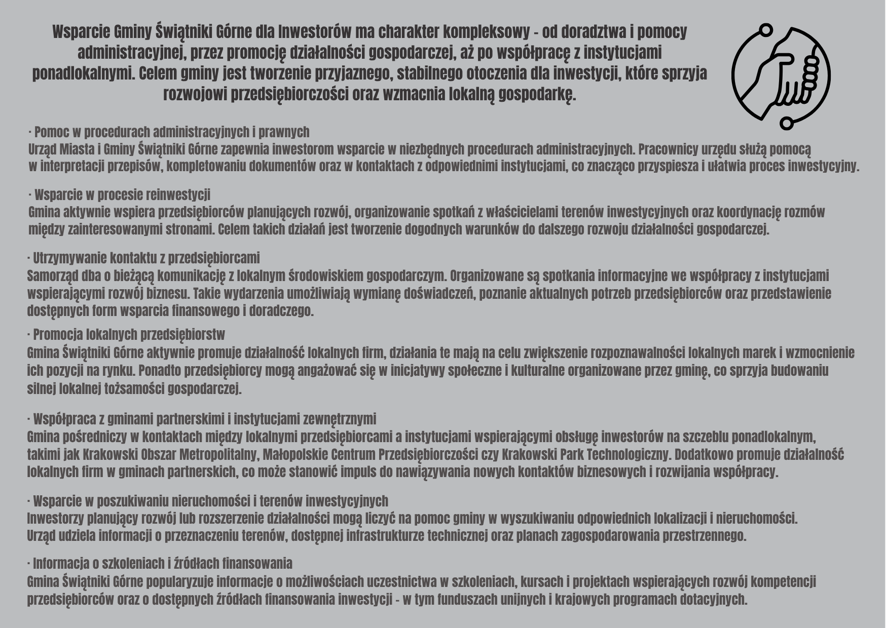 Opis wsparcia dla inwestorów