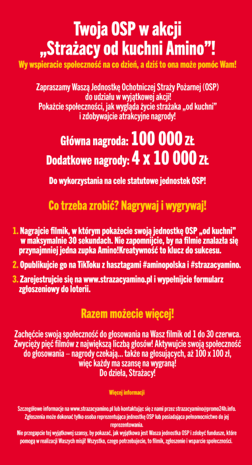 Plakat akcji Twoja OSP w akcji Strażacy od Kuchni Amino