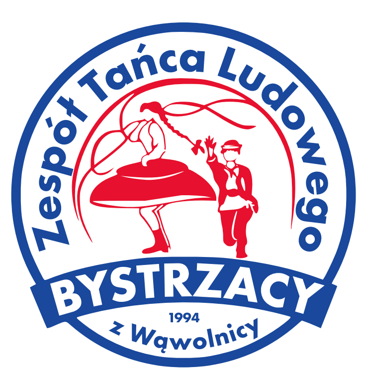 Logo przedstawia Zespół Tańca Ludowego "Bystrzacy" z Wąwolnicy. W centralnej części znajdują się stylizowane postacie tancerki i tancerza w ruchu. Wokół nich znajduje się napis w kształcie okręgu.
