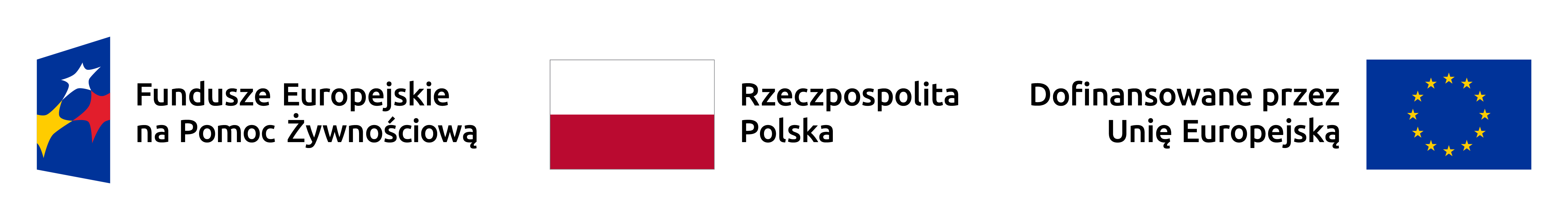 Na obrazie widoczne są cztery elementy: logo Funduszy Europejskich, flaga Polski, napis "Rzeczpospolita Polska" oraz flaga Unii Europejskiej z napisem "Dofinansowane przez Unię Europejską".